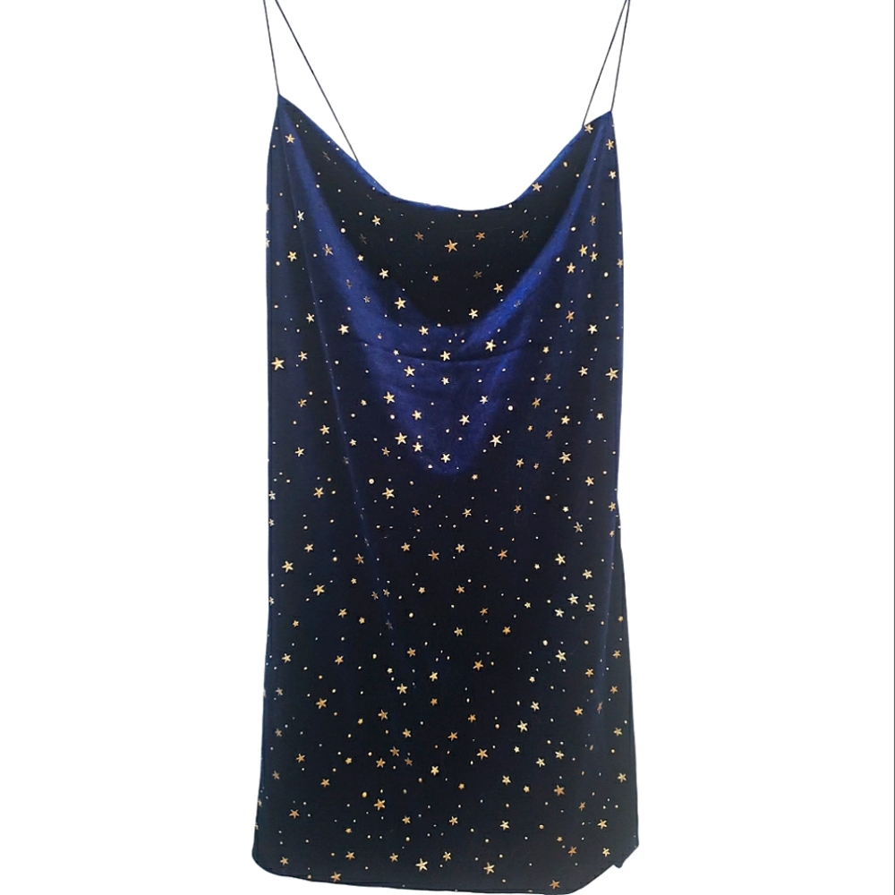 NWOT Zaful Starry Night Blue Velvet Slip Dress Size Large